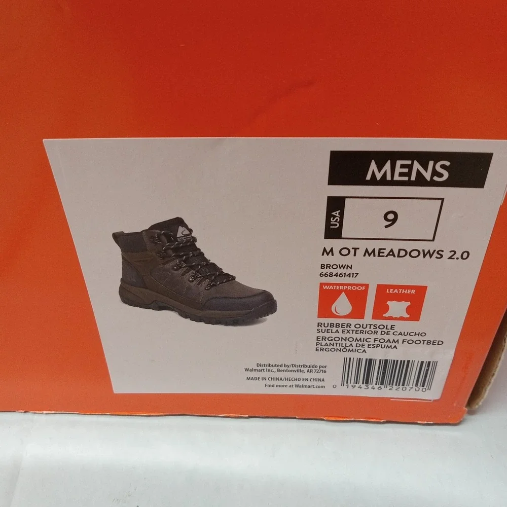 Ozark Trail OT Meadows 2.0 Men's Hiking Boots Size 9 Brown Waterproof Leather